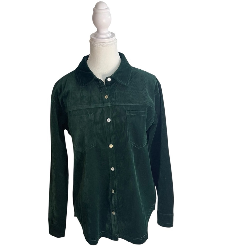 POL Corduroy Button Down Shirt Jacket Shacket Green